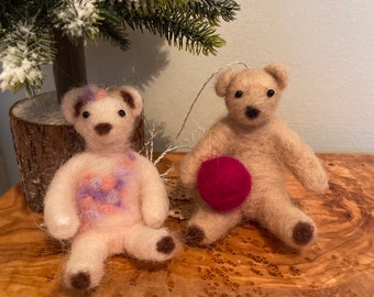 Felted bears with accessories, felted hand made Christmas tree decorations