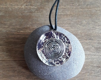 OFFER 50%: Black cord with silver-colored pendant with spiral