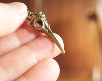 Bronze earrings with crow's skull