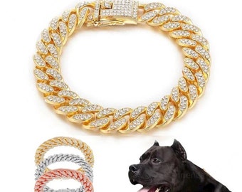 Pet Dog Cat Chain Collar Jewelry Metal Material with Diamond 12.5mm Width Collar Pitbull Personalised Dogs Collars Accessories