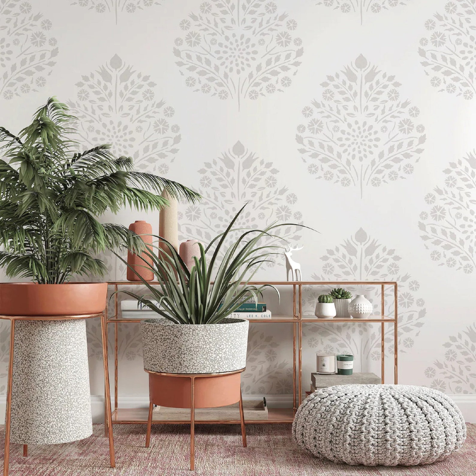 Large Size Leaf Damask Pattern Wall Stencil for Paintinghome Etsy