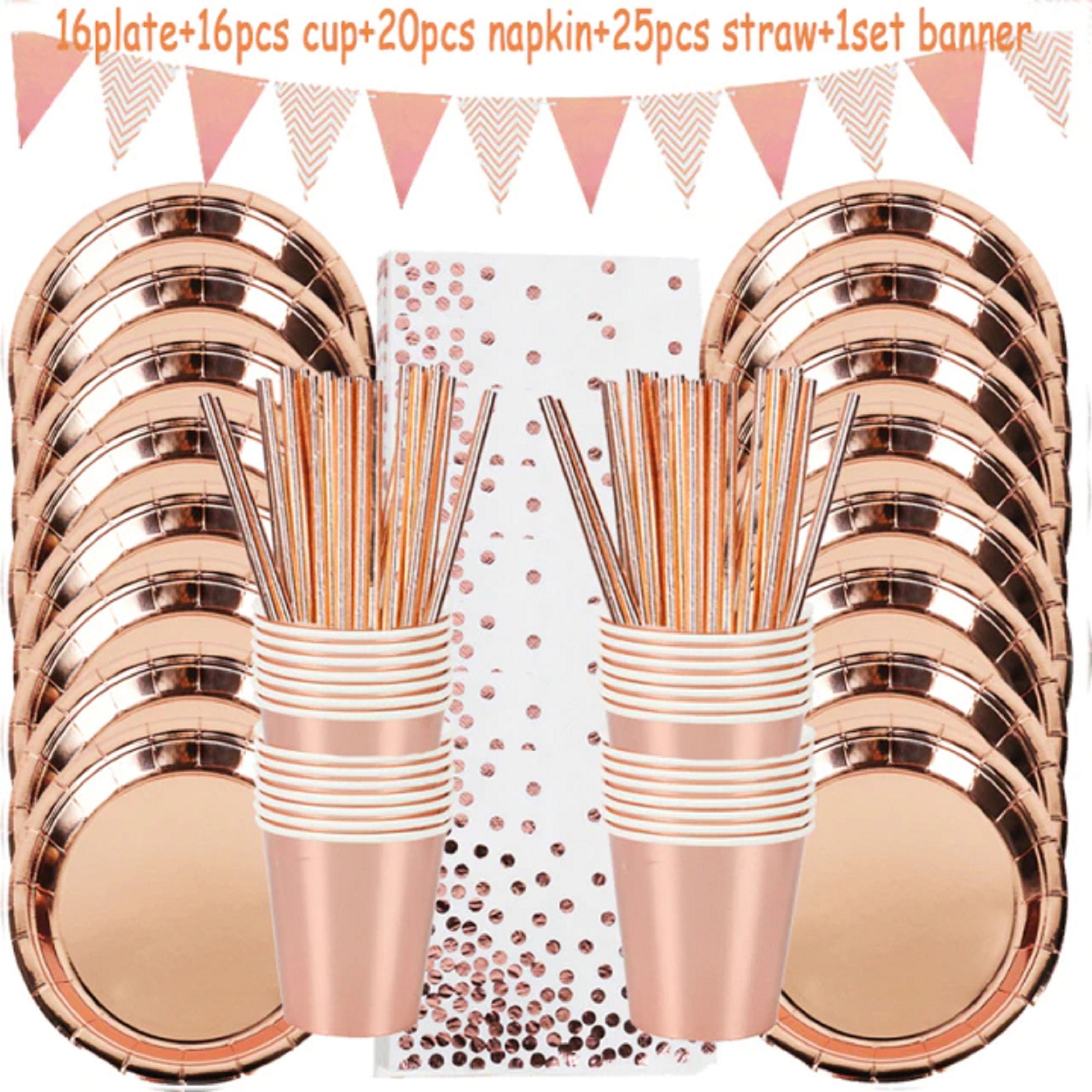 25Spoons for Wedding & Party & Mother’s Day Disposable Rose Gold Rim Plastic Plates include 25Dinner Plates 25Knives 25Forks Ciaell 125PCS Rose Gold Plastic Plates 25Dessert Plates 