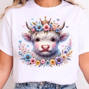 Cute Highland Cow PNG – Coquette Baby Cow Sublimation for Shirts, Watercolor Princess Cow Clipart, Digital Download for Tumblers & Gifts