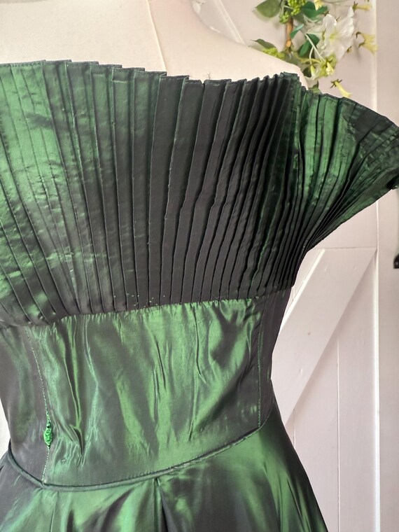 Vintage 1950s Rare Ceil Chapman Dark Jade Green Silk Taffeta Pleated Trim  Cocktail Special Occasion Dress Fit Flare - Etsy
