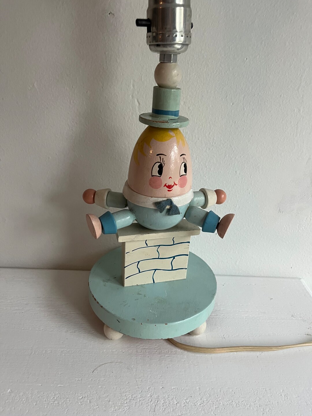 VINTAGE 1970s Humpty Dumpty Nursery Room Lamp Wood Childs Room Fairy ...