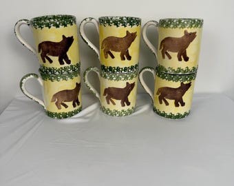 Zrike Italy Wolf Tassen Set: Handgemaltes rustikales Cabin Decor