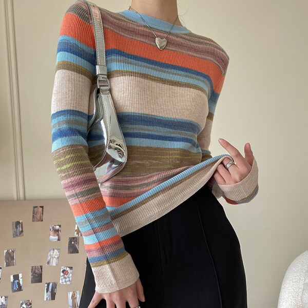 Womens knitwear | colorful stripes-knitwear | casual | Slim fit knitwear | outwear | spring&autumn | fall knitwear | Jaze