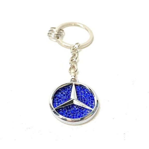 3D Mercedes Benz Blue Logo Car home keychain Ring Decoration Gift Benz Diamond