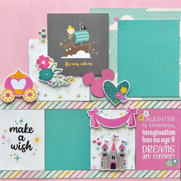 Magic 12x12 Preassembled Scrapbook Page Sample Princess Girl Travel