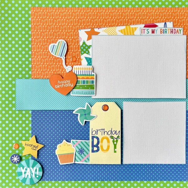 Hooray Birthday Boy 12x12 Scrapbook Layout Page Kit