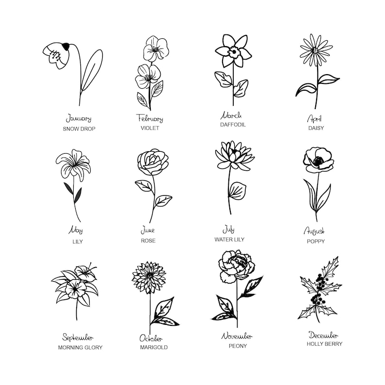 Birth Flower Name Tattoo Custom Design Etsy