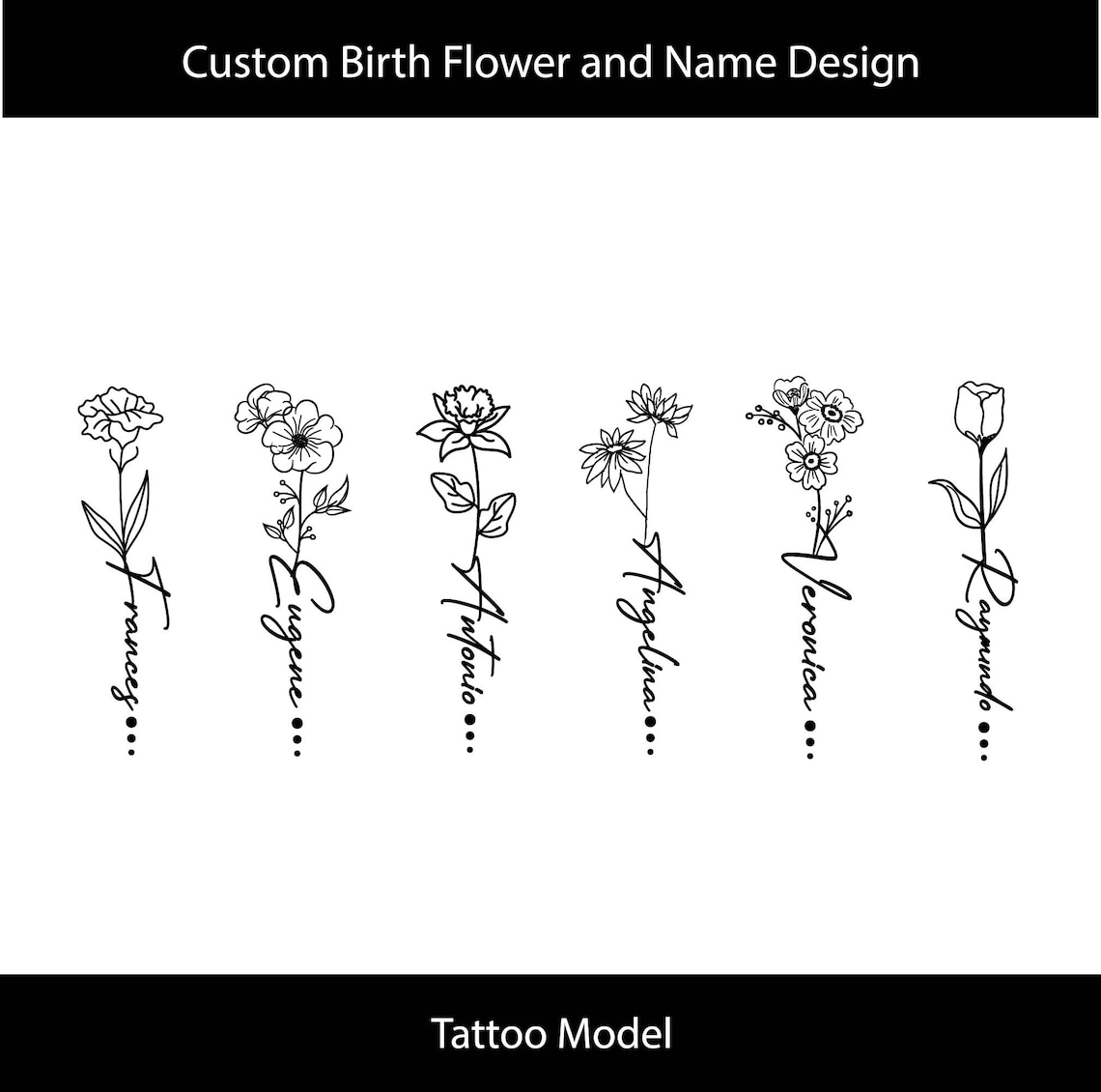 Birthday Flower Name Tattoo Birth Flower Design Custom Etsy