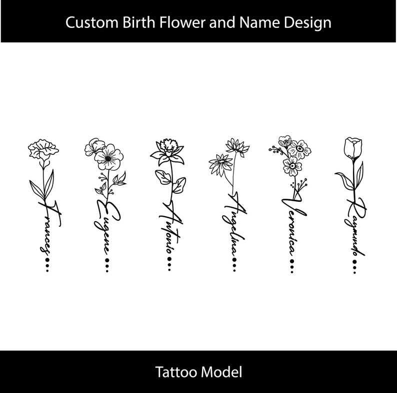 Birthday Flower Name Tattoo Birth Flower Design Custom Etsy