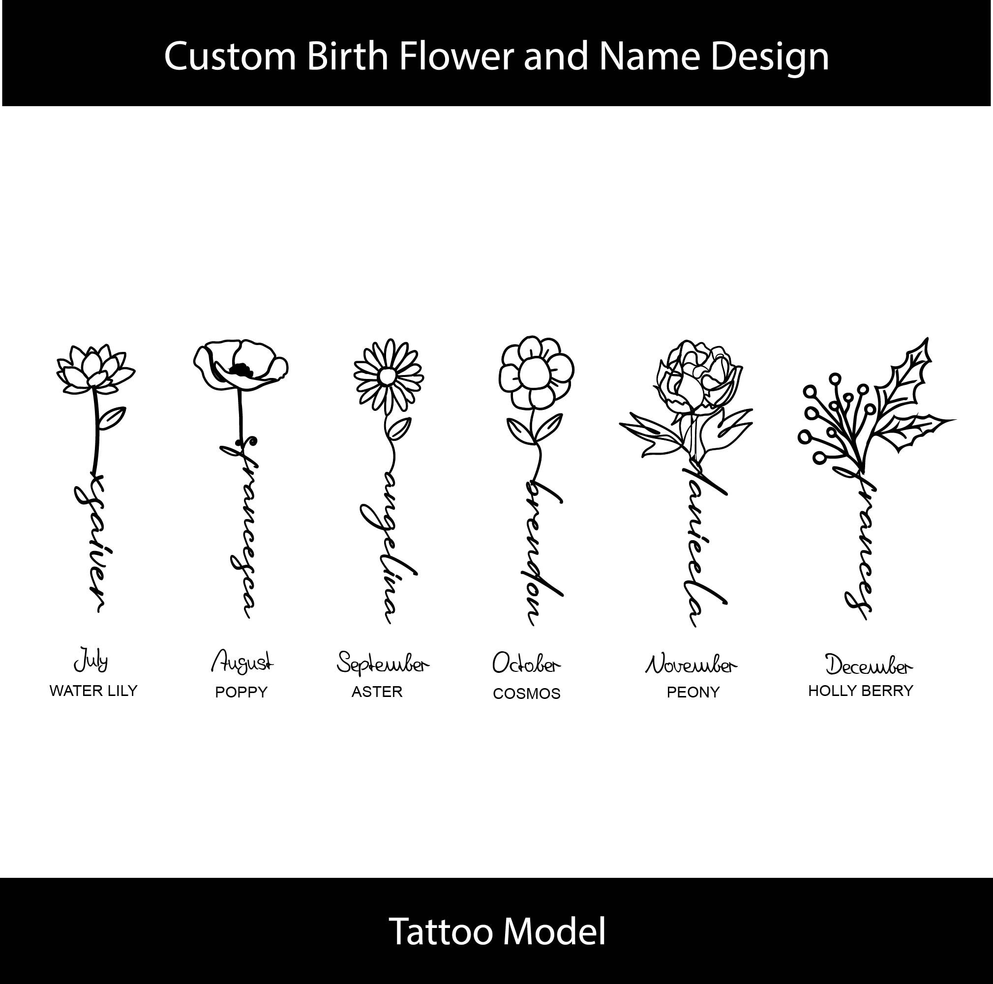Birthday Flower Name • Personalized Tattoo • Birth Flower Design