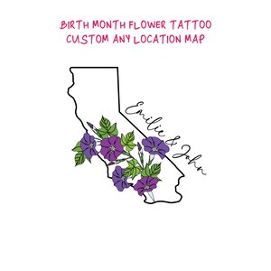 Aangepaste stadsplattegrond • Boeket bloemen geboortemaand • Elke locatiekaart • Kleurrijke verjaardagsbloemen • Digitaal bestand • Trouwkaart • Koppeltattoo