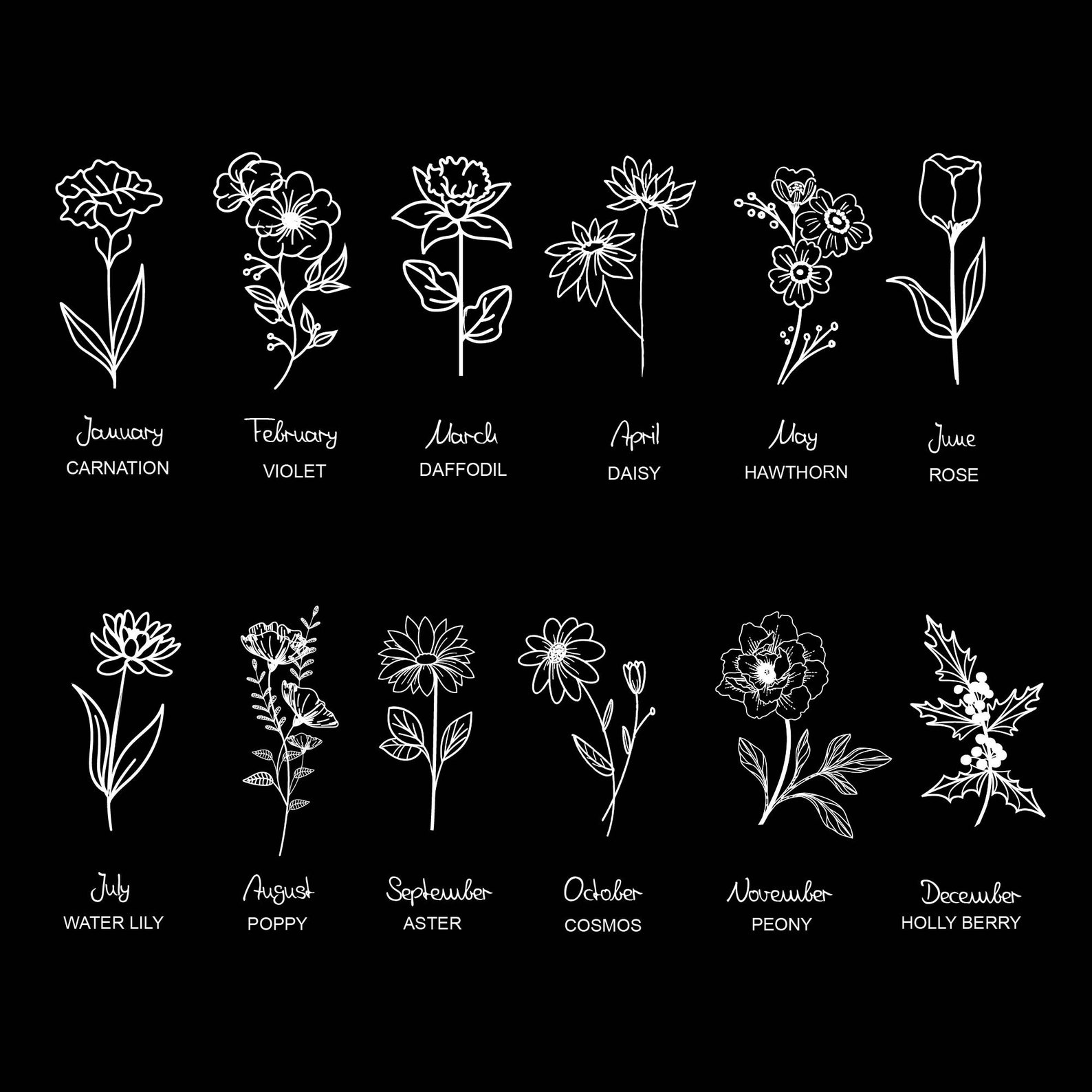 Birthday Flower Name Tattoo Birth Flower Design Custom Etsy