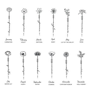 Birthday Flower Name • Custom Tattoo • Birth Flower Design • Line Drawing • Printable Svg, Png