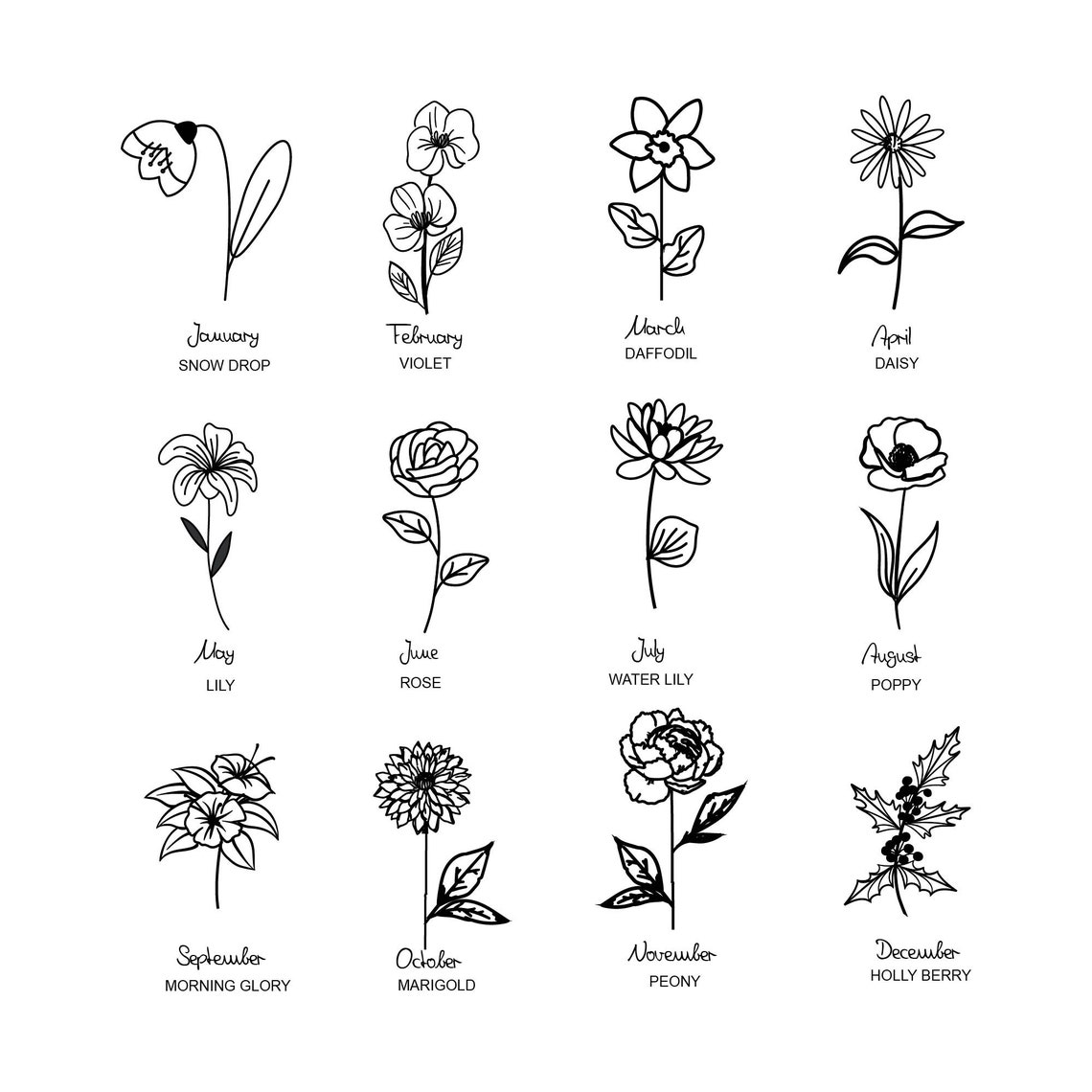 Infinity Symbol Tattoo Birth Month Flower Custom Two Names - Etsy