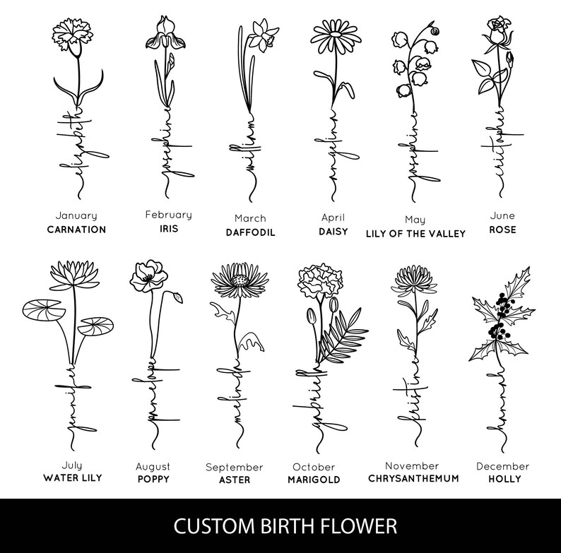 Custom Name Birth Flower Tattoo Tumbler Wrap Personalized Floral Name
