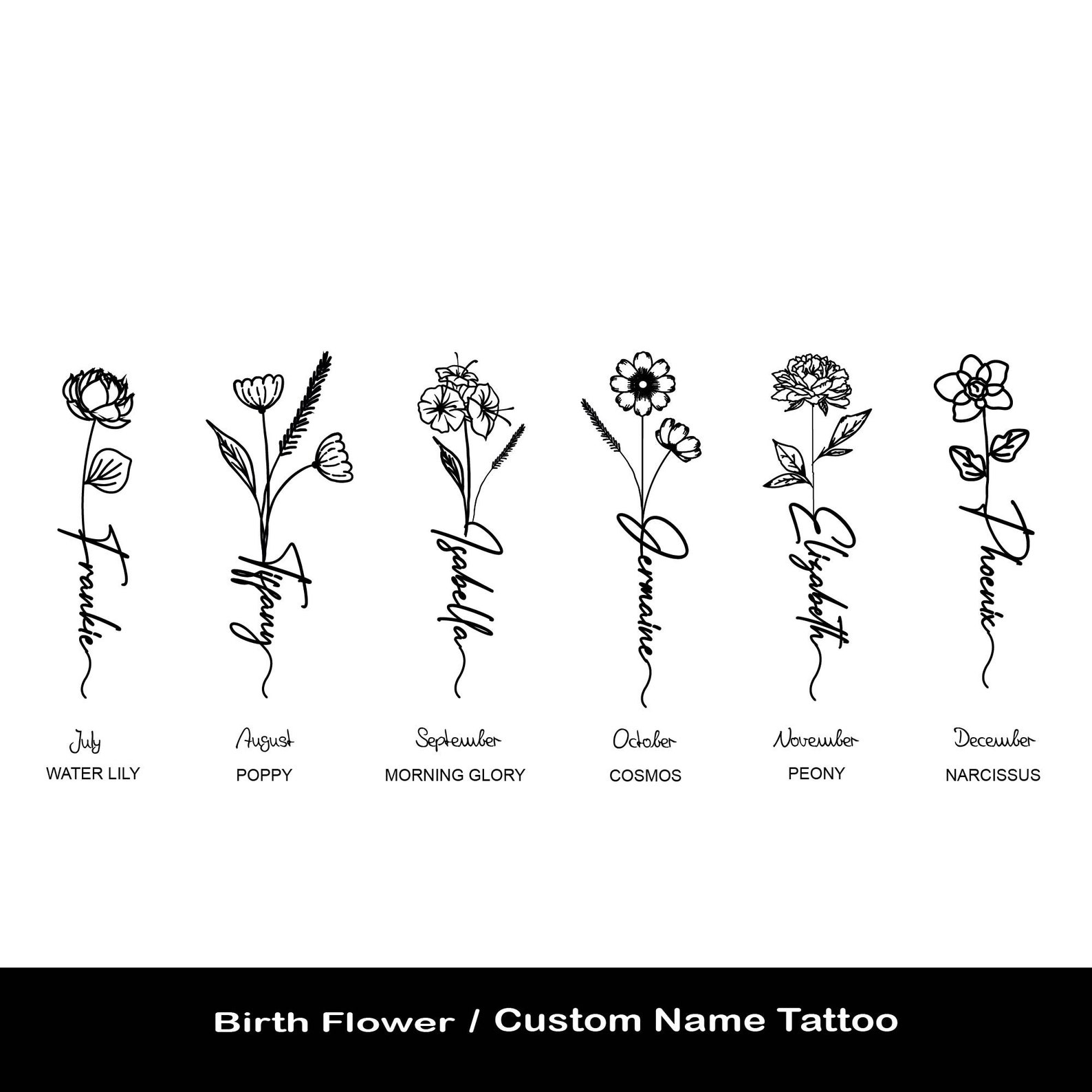 Birth Flower Name Tattoo Custom Floral Tattoo - Etsy