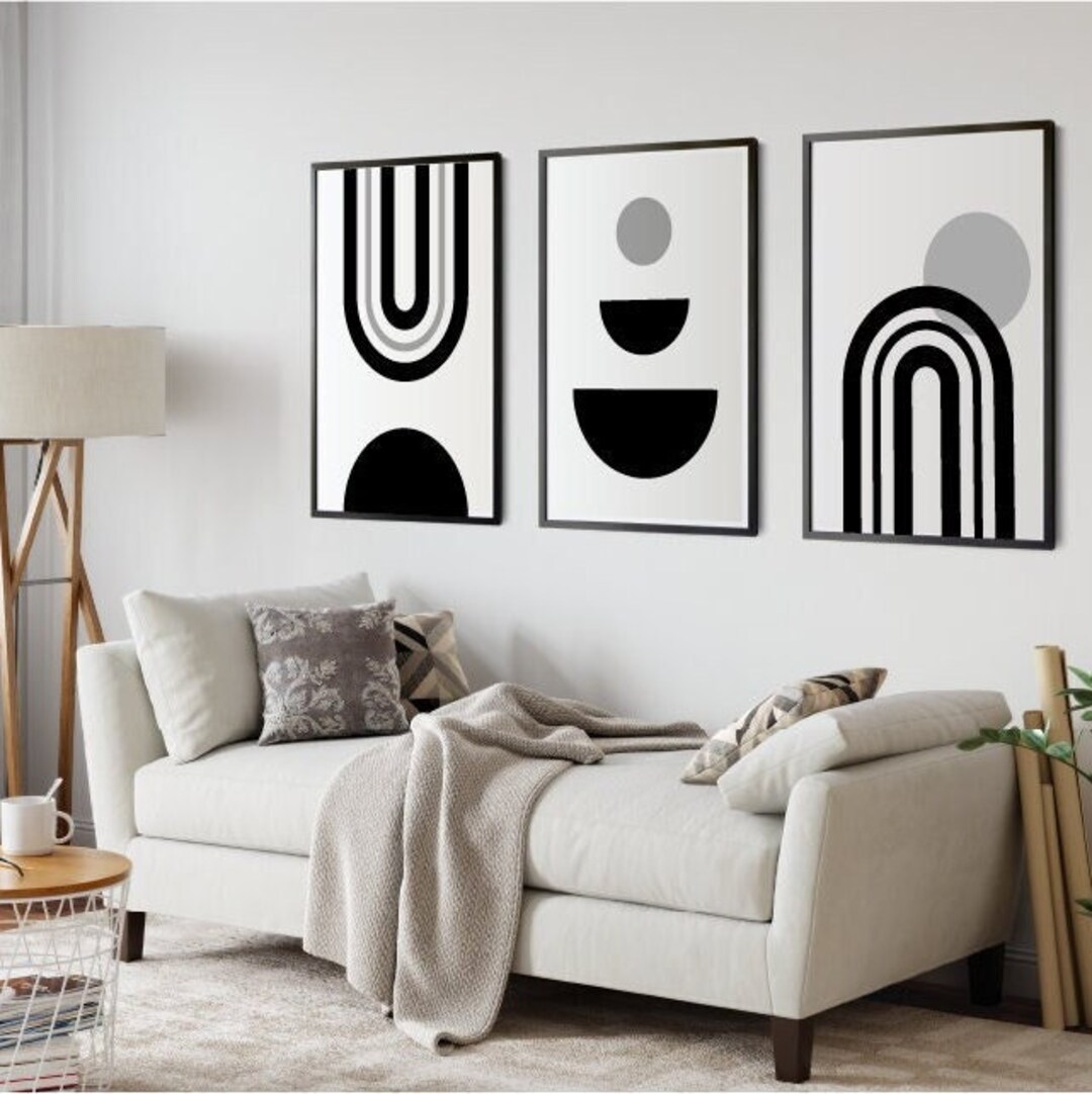 Minimalist Mid Century Digital Download Set of 3 Prints Black and White