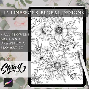 Flower Brushes Procreate Brush Set | floral Tattoo Stamp Brushes | Procreate Brushes for Tattoo Reference| Digital art Tattoo Stencil
