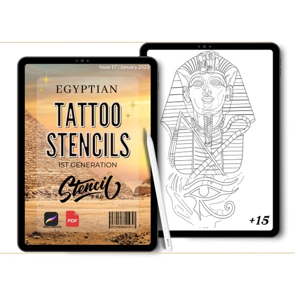 Pinceaux égyptiens Procreate Brush Set | Pinceaux de tampon de tatouage égyptien | Procréer des pinceaux pour référence de tatouage | Pochoir de tatouage d'art numérique