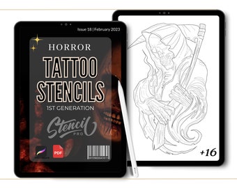 Horror Brushes Procreate Brush Set | Horror Tattoo Stamp Brushes | Procreate Brushes for Tattoo Reference| Digital art Tattoo Stencil