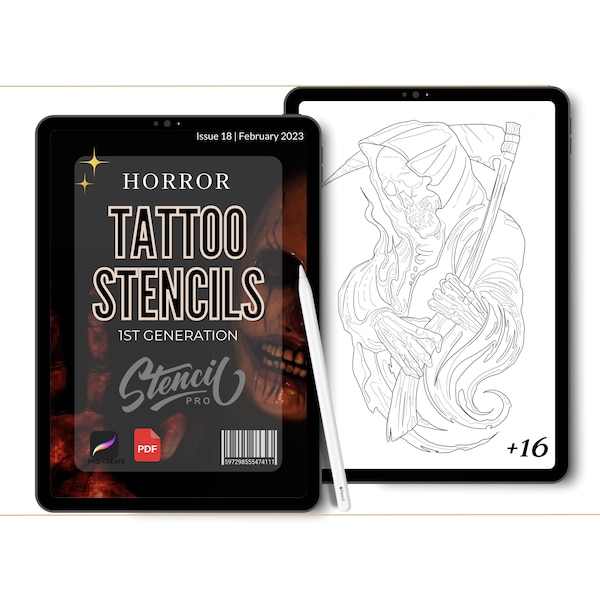 Horrorborstels Procreate-penselenset | Horror tattoo stempelborstels | Maak penselen voort voor tattoo-referentie| Digitale kunst Tattoo stencil