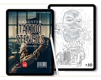 Gangster Brushes Procreate Brush Set | Pinceaux de timbres de tatouage Gangster | Procréer des pinceaux pour référence de tatouage | Pochoir de tatouage d'art numérique