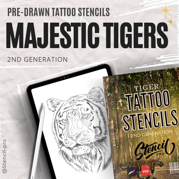 Tigers Brushes Procreate Brush Set | Tiger Tattoo Stamp Brushes | Procreate Brushes for Tattoo Reference| Digital art Tattoo Stencil