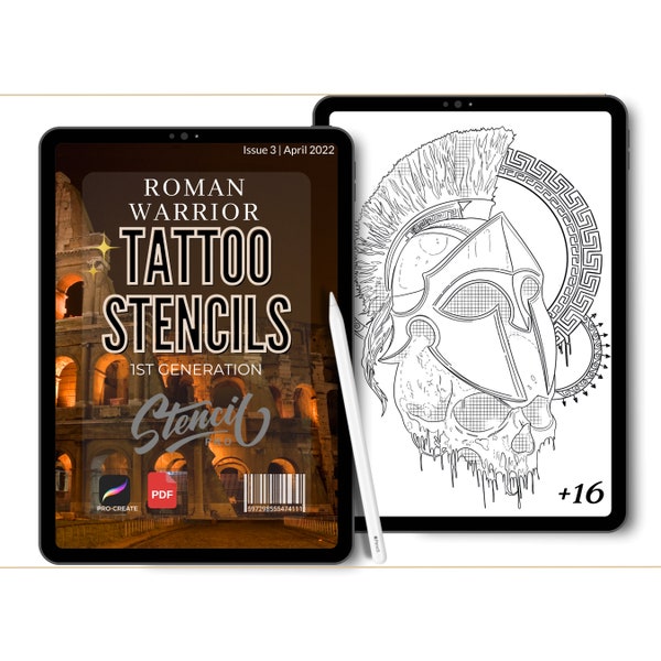 Brosses de guerrier romain Procreate Brush Set | Brosses de timbre de tatouage romain | Procréer des pinceaux pour référence de tatouage | Pochoir de tatouage d'art numérique