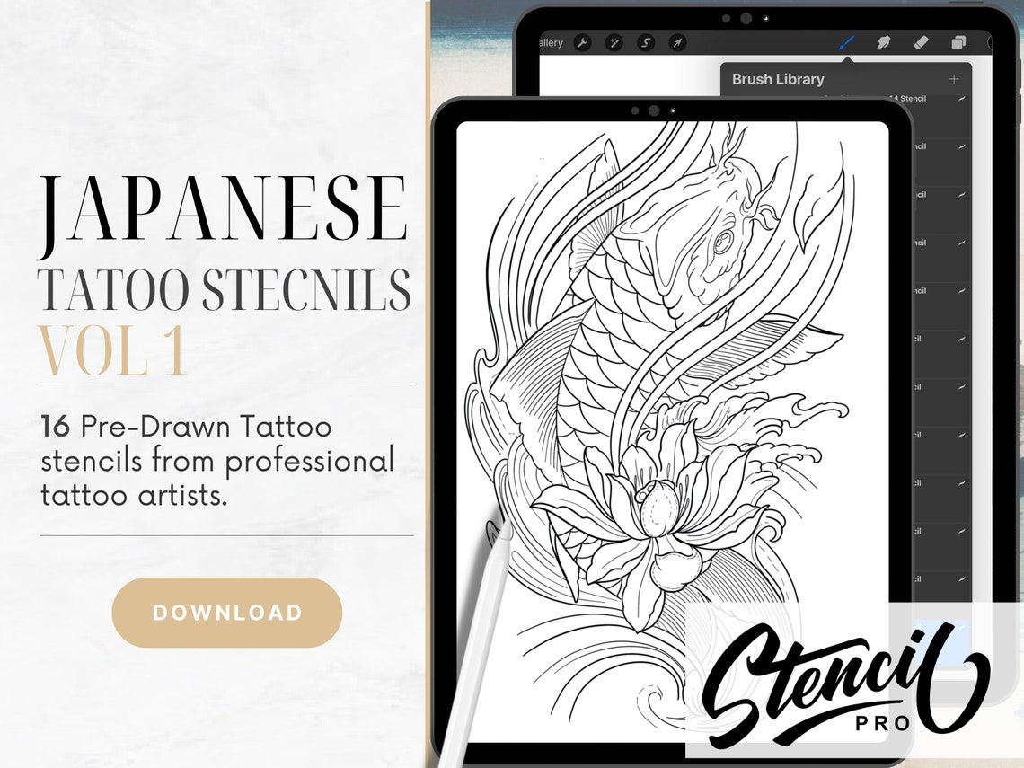 Japanese Brushes Procreate Brush Set Gangster Tattoo Stamp Etsy