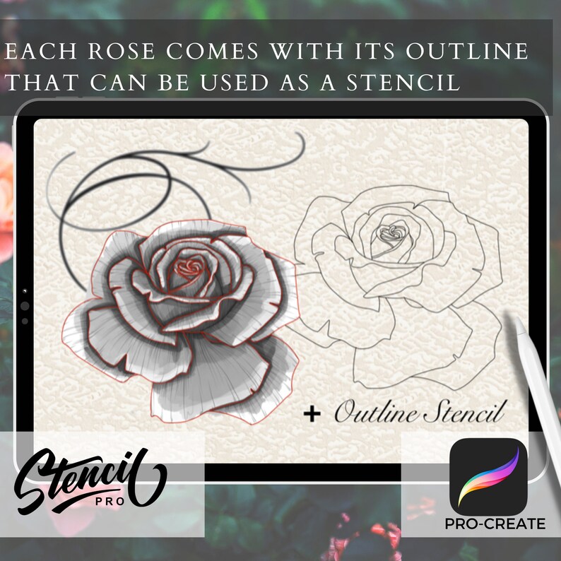 Rose Brushes Procreate Brush Set Roses Tattoo Stamp Brushes Etsy