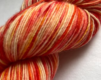 Hand-Dyed Sock 100% Merino Wool Yarn in Flame, 100g