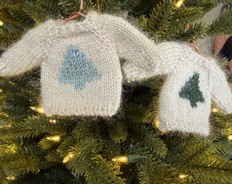 Hand Knit Mini Sweater Ornament | Evergreen Tree, Holiday Decor