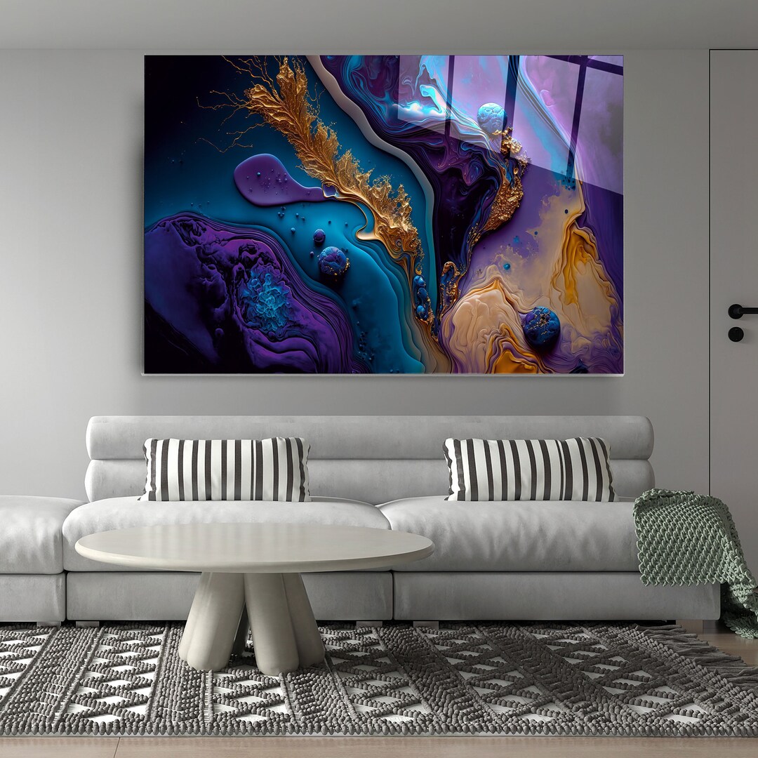 Purple Gold Marble Glass Painting Wall Decor Glass Painting Etsy