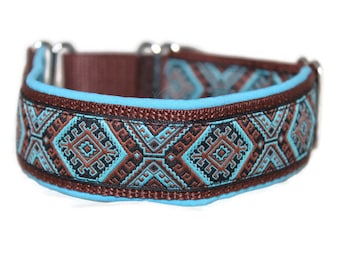 Hundehalsband Nepal Türkis/Braun - gepolstert - verschiedene Breiten, verstellbar