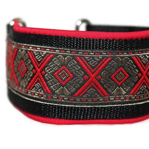 Hundhalsband Zugstopp oder Klickverschluss - Dahlie Rot - 4cm o. 5cm breit - gepolstert