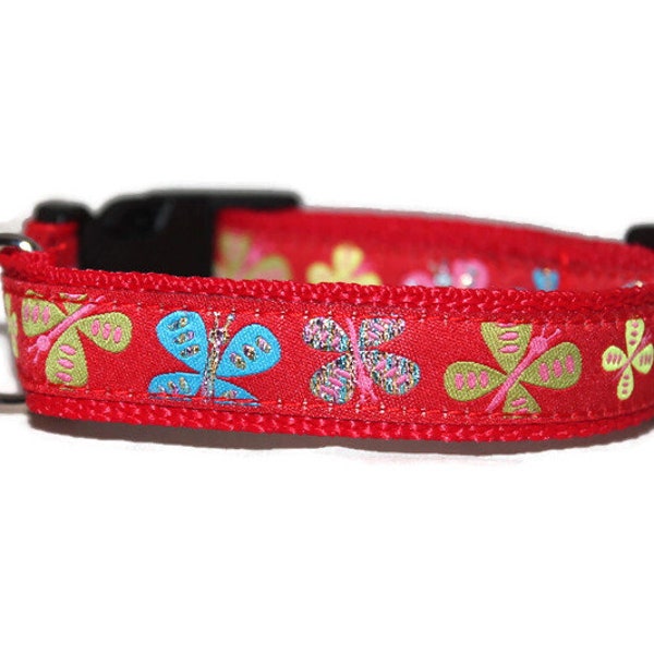 Dog collar butterfly red - different widths, optionally with 2 m leash