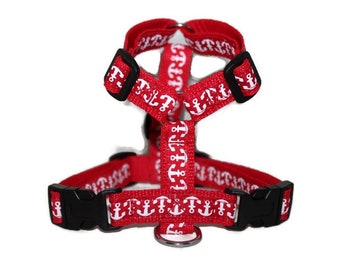 Lead harness - dog harness - adjustable - small to medium-sized dogs - anchor red