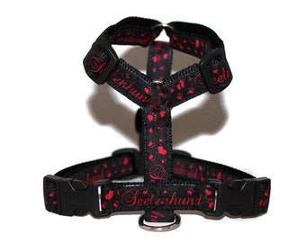 Lead harness - dog harness - adjustable - small to medium-sized dogs - soul dog Red lettering