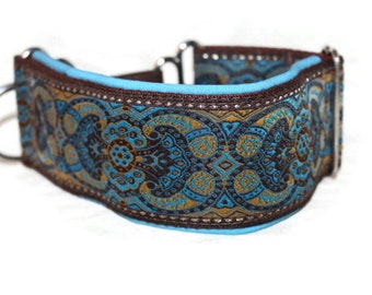 Greyhound collar pull stop peacock eye turquoise/brown 5 cm wide