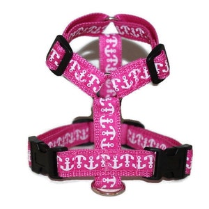 Lead harness dog harness adjustable small to medium-sized dogs anchor pink image 1
