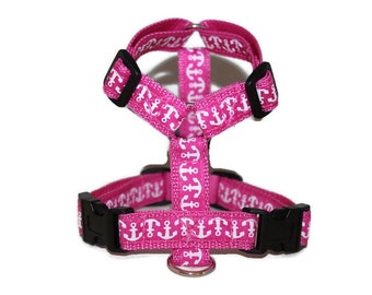 Lead harness - dog harness - adjustable - small to medium-sized dogs - anchor pink