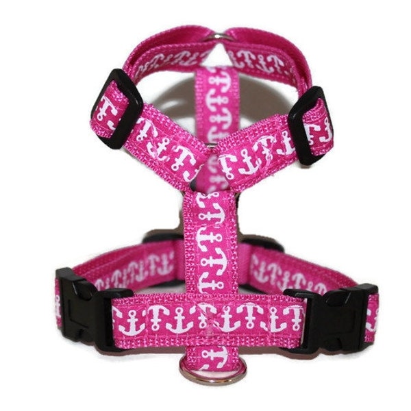 Lead harness - dog harness - adjustable - small to medium-sized dogs - anchor pink