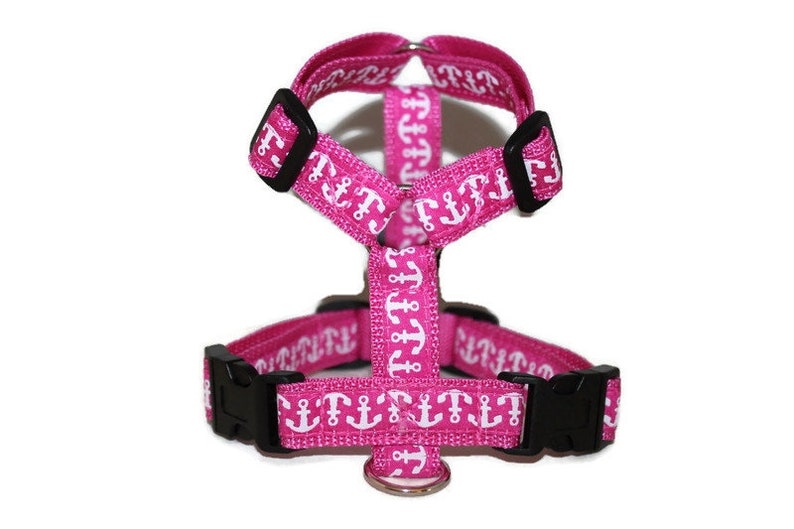 Lead harness dog harness adjustable small to medium-sized dogs anchor pink image 1