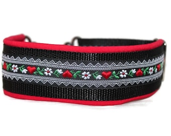 Windhundhalsband - Zugstopp/Klick - Tracht/Herzen - 4cm oder 5cm breit