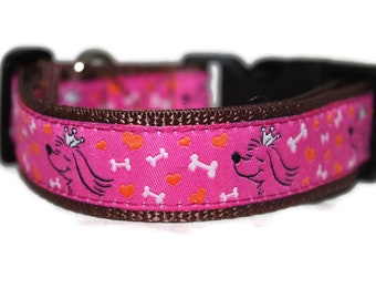 Halsband Doggy Princess - 2cm, 2,5cm oder 3cm breit, verschiedene Farben, verstellbar, wahlweise mit Leine bestellbar