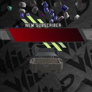 May include: A black and grey overlay with the text "WILD OVERLAY" in white. The overlay has two red banners with the text "NEW SUBSCRIBER" and "NEW FOLLOWER" in white. The overlay is decorated with small, colourful, 3D objects.